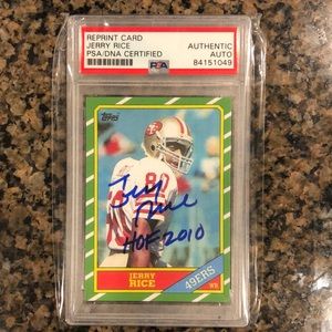 JERRY RICE 1986 TOPPS RC ROOKIE REPRINT SIGNED AUTOGRAPH PSA DNA AUTHENTIC AUTO